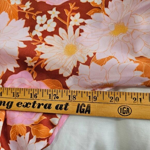 EUC LIKE NEW LUSH PINK / BROWN FLORAL V NECK BATWING SLEEVES TOP SIZE L - Picture 12 of 13